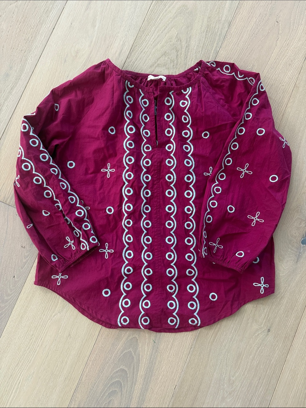 Roller rabbit Embroidered Boho Peasant Top in Berry